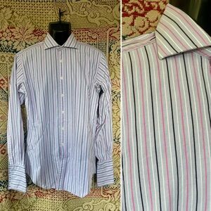 TM Lewin Men’s Dress Shirt Luxury Semi-Fitted French Cuffs Stripes 15 1/2 36